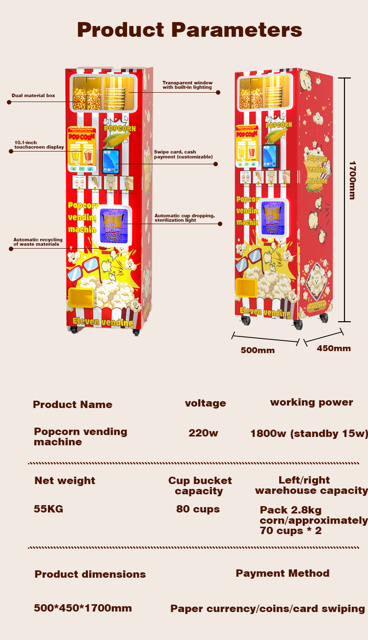 CE-gecertificeerde snackautoma - Popcorn Vending Machine recensie en prijs